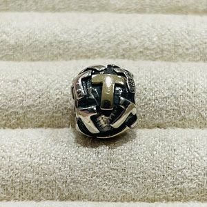 PANDORA S925 Letter T Charm with 14K Gold Accents